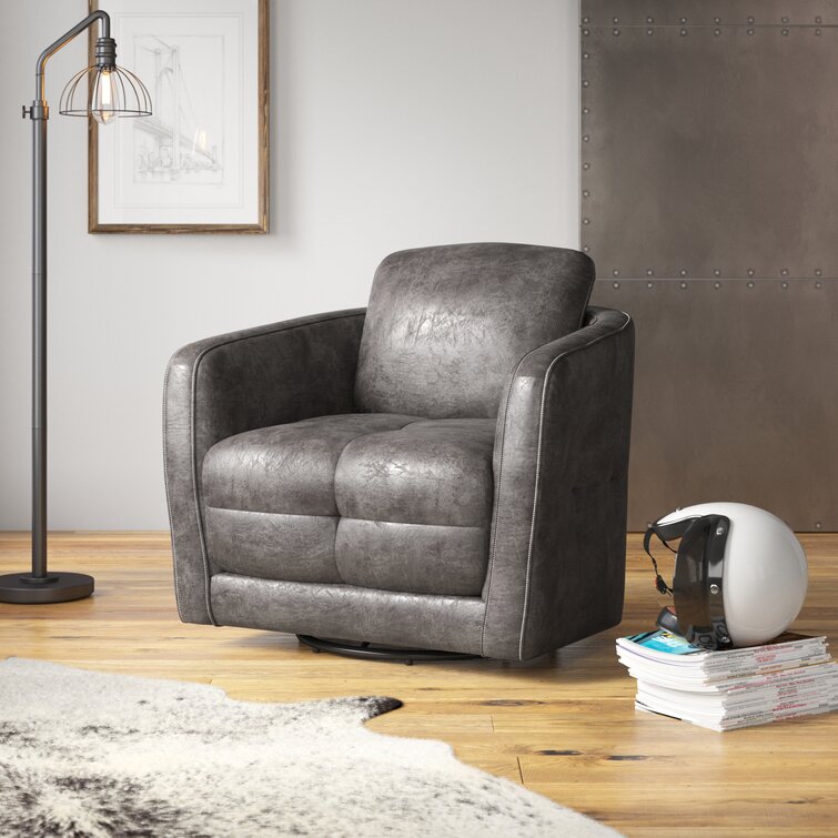 Cecil Faux Leather Swivel Barrel Chair